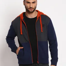 Wrangler Blue & Grey Colour-Block Hooded Sweatshirt-picture-10