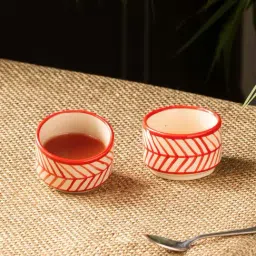 ExclusiveLane Hand-painted Red & White Ceramic Dinner Bowls - Set of 2 (60ml)-picture-12