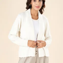 Akkriti by Pantaloons Off-White Self Pattern Shrug image 4