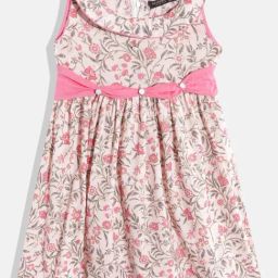 READIPRINT FASHIONS Kids White & Pink Floral Print Dress-image-75