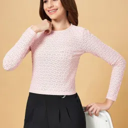People by Pantaloons Pink Self Pattern Top image 4