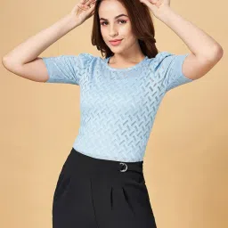 People by Pantaloons Blue Self Pattern Top image 4