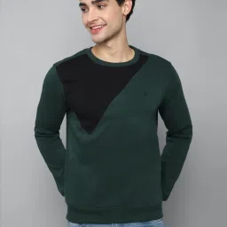 Allen Solly Green & Black Cotton Regular Fit Colour Block SweatShirt image 1