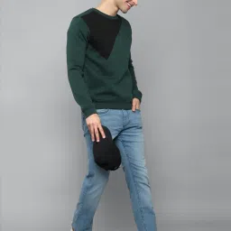 Allen Solly Green & Black Cotton Regular Fit Colour Block SweatShirt image 5