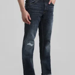 Jack & Jones Dark Blue Regular Fit Lightly Washed Distressed Jeans image 4