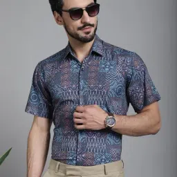 Indian Needle Grey Cotton Regular Fit Printed Shirt-image-53