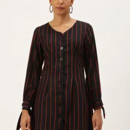 Anvi Be Yourself Black Striped A Line Dress-image-27