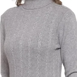 Mafadeny Grey Self Design Turtle Neck Sweater image 5