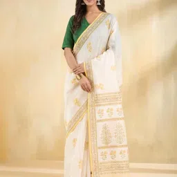 Fabindia Beige Printed Sarees image 1