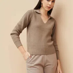 Code by Lifestyle Brown Viscose Regular Fit Striped Pullover-image-49