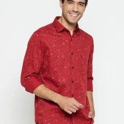 Cantabil Brick Red Cotton Regular Fit Printed Shirt image 4