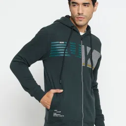 Cantabil Bottle Green Regular Fit Printed Hooded Jacket image 4