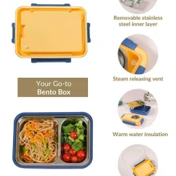 Nestasia Blue 2-Grid Bento Lunch Box with Removable Stainless Steel Tray 1 Spoon & Chopsticks 800ml image 4