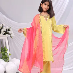 Misbis Girls Yellow Comfort Fit Embroidered Kurta Set image 1