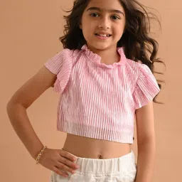 LilPicks Kids Light Pink Striped Crop Top image 1