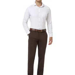 Van Heusen Brown Slim Fit Solid Trousers image 4