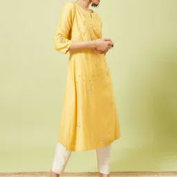 Marigold Lane Yellow Embroidered A Line Kurta image 4