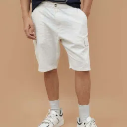 Fame Forever By Lifestyle White Cotton Linen Regular Fit Shorts image 1