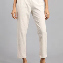 W White Regular Fit Straight Flat Front Trousers image 1