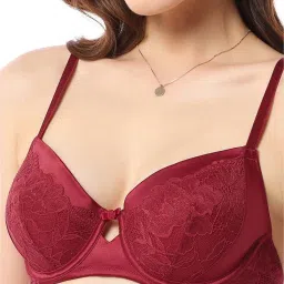 Amante Maroon Lace Work Balconette Bra image 4