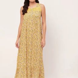 Moomaya Yellow Floral Print Nighty-picture-7