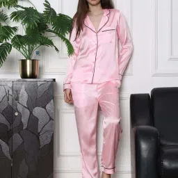 Slumber Jill Pink Satin Regular Fit Pyjama Set image 1