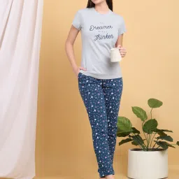 Sweet Dreams Blue Cotton Regular Fit Printed Pyjama Set image 1