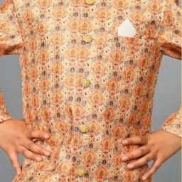 Ahhaaaa Kids Mustard Embellished Full Sleeves Sherwani Set image 4