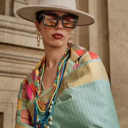 Saree Mall Blue Silk Woven Saree With Unstitched Blouse image 4