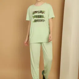 Vimal Jonney Green Cotton Printed Sports T-Shirt Track Pant Set image 1