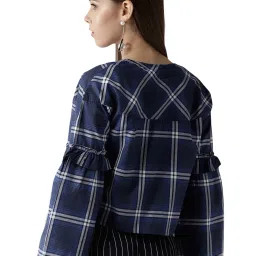 Style Quotient Navy & White Cotton Plaid Pattern Shrug image 2