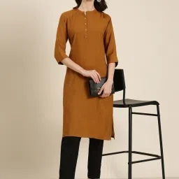 showoffff SHOWOFF Brown Cotton Regular Fit Kurta image 4