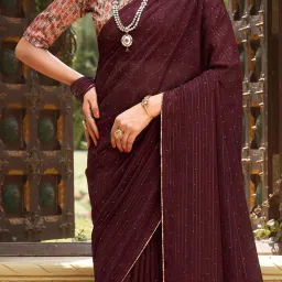 Saree Mall Maroon Embellished Saree With Unstitched Blouse image 4