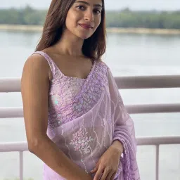 Saree Mall Purple Embellished Saree With Unstitched Blouse image 4