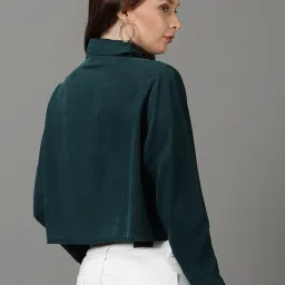 showoffff SHOWOFF Teal Cotton Regular Fit Shirt image 4