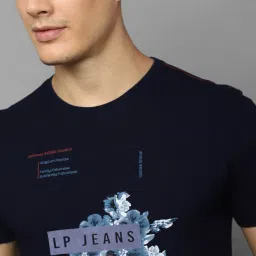 Louis Philippe Jeans Navy Blue Cotton Slim Fit Printed T-Shirt image 4