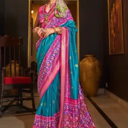 Elora Turquoise & Pink Silk Woven Saree With Unstitched Blouse-image-48