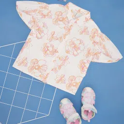 Pantaloons Junior Kids White & Peach Floral Print Top image 1