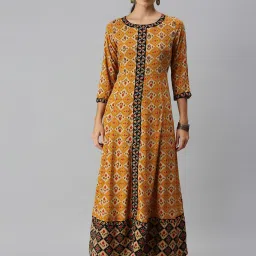 showoffff SHOWOFF Yellow Cotton Ethnic Motifs Calf Length Straight Kurta image 1
