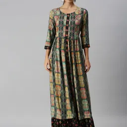 showoffff SHOWOFF Multicolor Cotton Printed Calf Length Anarkali Kurta image 1