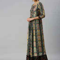 showoffff SHOWOFF Multicolor Cotton Printed Calf Length Anarkali Kurta image 3