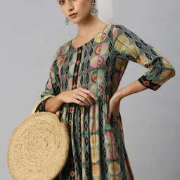 showoffff SHOWOFF Multicolor Cotton Printed Calf Length Anarkali Kurta image 5