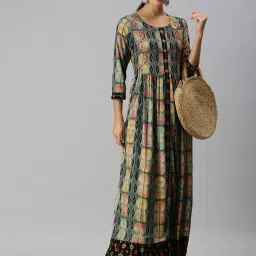 showoffff SHOWOFF Multicolor Cotton Printed Calf Length Anarkali Kurta image 4