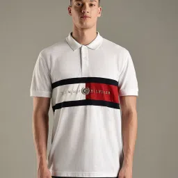 Tommy Hilfiger White Colorblock Regular Fit Cotton Polo T-Shirt image 1