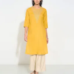 Rangmanch By Pantaloons Yellow Regular Fit Embroidered Kurta-image-67