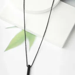 NVR Black Rhodium Plated Bar Pendant & Chain for Men image 1