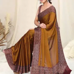 MIRCHI FASHION Mustard & Maroon Printed Saree With Unstitched Blouse image 5
