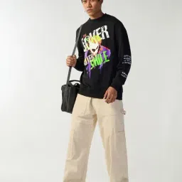 Bewakoof Men's Black Joker Smile Graphic Printed Oversized Sweatshirt image 5
