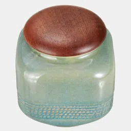 Fabindia Home 'Swayam' Green & Brown Ceramic 10.5 cm Jar With Lid (0.5 L)  - Set of 1 image 4