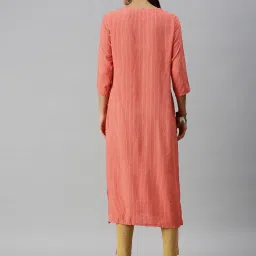 showoffff SHOWOFF Peach Cotton Printed Calf Length Straight Kurta image 2